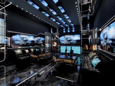 Modern KTV Space With Stylish Lighting Big Screens And Comfortable Seating 3d model