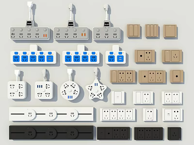 Modern Electrical Switch Panels In Various Styles And Colors With Socket Designs For Home 3d model
