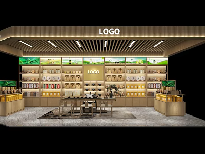 Elegant Specialty Store Interior With Wooden Shelves And Product Displays 3d model