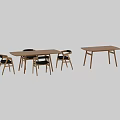 Modern Wooden Rectangular Dining Table And Chairs Set For Dining Room With Gray Cushions 3d model