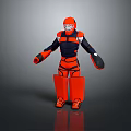 Game And Movie Character With Orange And Dark Blue Armor Helmet And 3D Model Design