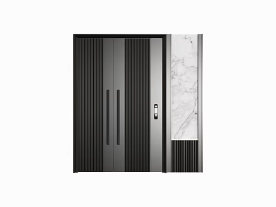 Elegant Modern Entryway Interior With Black Double Doors And Marble Wall 3d model