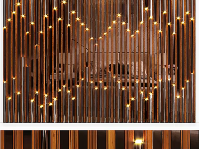 Cozy Bedroom Interior With Warm String Lights And Wooden Partition Design 3d model