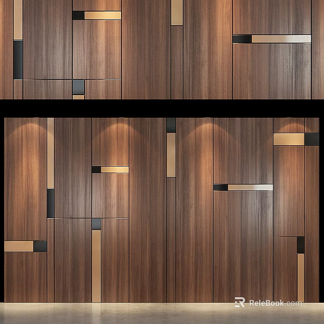 Contemporary Wooden Wall Panels With Metal Accents And Modern Interior Design 3d model 