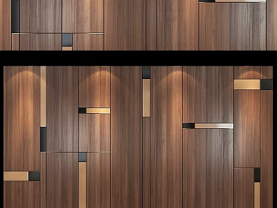 Contemporary Wooden Wall Panels With Metal Accents And Modern Interior Design 3d model