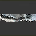 Ancient Temple Scenery With Multi Tiered Structure Intricate Carvings Snow Covered Dark Background Reflection