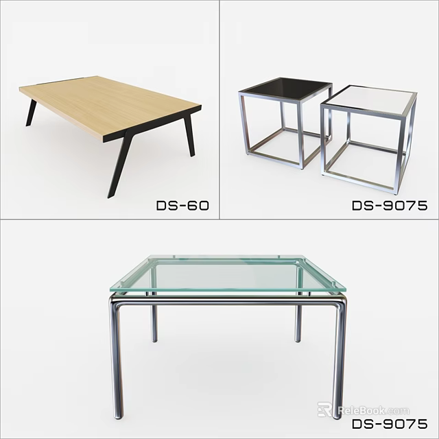 Modern Dining Tables With Wooden Glass Tops And Metal Frame Designs 3d model 