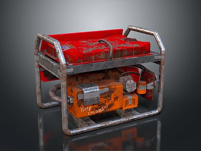 Portable Power Generator With Red Top Orange Engine And Metal Frame Structure 3d model