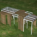 Modern Outdoor Pergola With Wooden Slats And Transparent Glass Roof On Grass Lawn