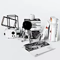 Decorative Ornament Set Featuring Geometric Frame White Cylindrical Ornament Chanel Book And Astronaut Figurine
