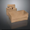Stacked Cardboard Boxes In Different Sizes With Labels On Dark Background
