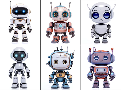 Cute Robotic Game Movie Characters With Various Designs And Adorable Appearance 3d model