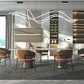 Modern Luxury Dining Table Set With Leather Chairs And Pendant Lighting In Open Dining Area