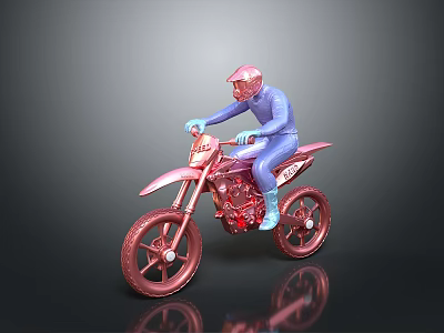 Pink Dirt Bike With Rider In Blue Outfit Pink Helmet On Dark Background 3d model