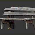 Outdoor Rustic Wooden Bench With Natural Wood Finish And Colorful Painted Letters For Garden Use