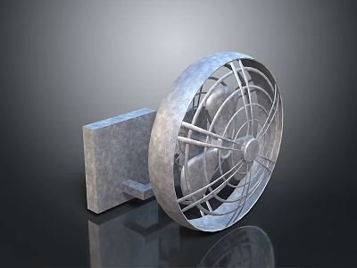 Electronic Industrial Exhaust Fan With Metal Mesh Guard And Square Base Design 3d model