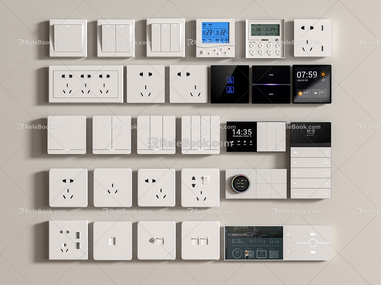 Switch modern switch socket combination switch socket strong weak box rail 3d model