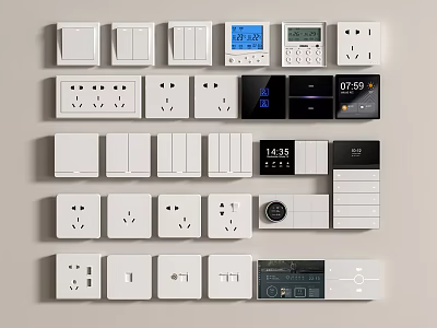 Modern Home Switch Panels With Various Sockets Digital Displays And Functional Designs 3d model