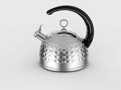 Stainless Steel Silver Kettle With Black Handle And Diamond Pattern Surface Round Lid And Spout 3d model