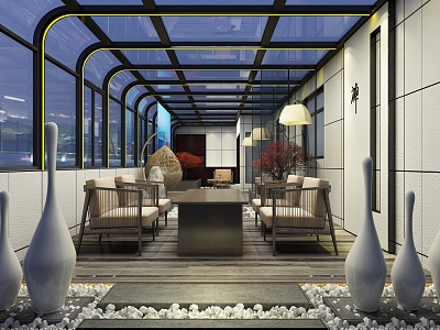 New Chinese Sunshine Room Open-air Garden 3d model