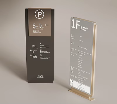 Building Information Sign For Parking And Floor Directory With Starbucks Coffee On 1F To 5F 3d model