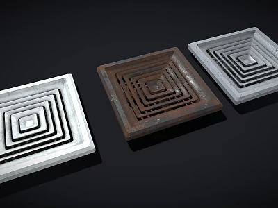 Industrial Equipment Square Metal Ventilation Grilles with Nested Patterns in White Brown Light Gray 3d model