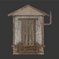 Rustic Log Cabin With Sloped Roof Wooden Door Small Window And Wooden Steps