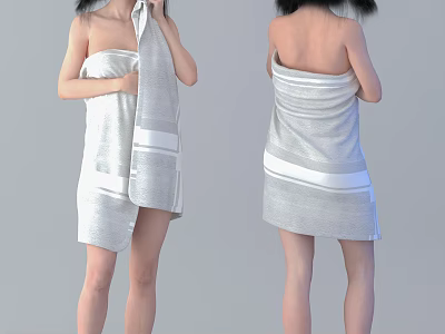 Woman Wrapped in Light Gray Towel Front and Back Views 3d model