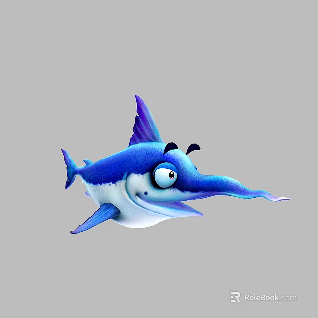 Cartoon Aquatic Animal With Blue Body Long Snout And Big Eyes 3d model 