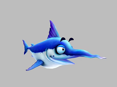 Cartoon Aquatic Animal With Blue Body Long Snout And Big Eyes 3d model