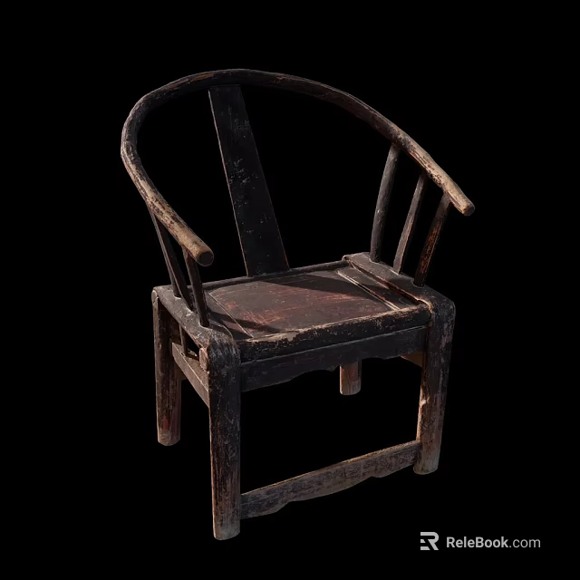 Antique Traditional Chinese Wooden Single Chair With Curved Backrest And Armrests 3d model 