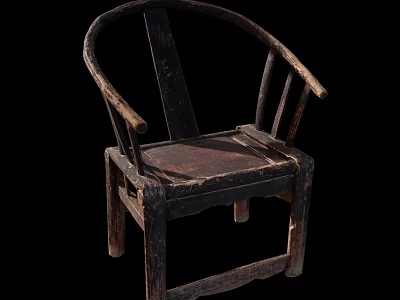 Antique Traditional Chinese Wooden Single Chair With Curved Backrest And Armrests 3d model