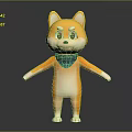 3D Cartoon Shiba Inu Game Movie Character With Yellow Fur Green Scarf And Red Eyes