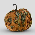 Organic Orange Pumpkin With Green And Brown Spots And Curved Stem