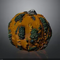 Decorative Orange Pumpkin With Green Spots Bumpy Texture And White Stem