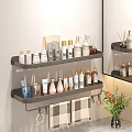 Bathroom Accessories Organized On Wall Mounted Shelves With Towel Hooks And Storage