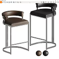 Modern Leather Bar Stools With Brown Black Metal Frame Design 3d model