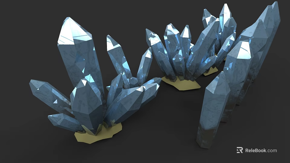 Micro Terrain With Blue Crystal Clusters And Yellow Base Structures 3d model 