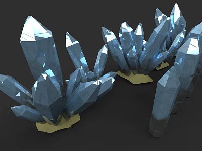 Micro Terrain With Blue Crystal Clusters And Yellow Base Structures 3d model