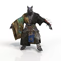 Wolf Headed Man In Traditional Robe With Colorful Sash Clawed Hands And Arm Tassels