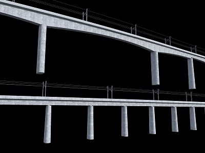 Modern Concrete Bridge Structure With Multiple Piers Curved Design And Railings 3d model