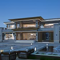 Modern Detached Villa Exterior Design With Courtyard Swimming Pool And Outdoor Lighting