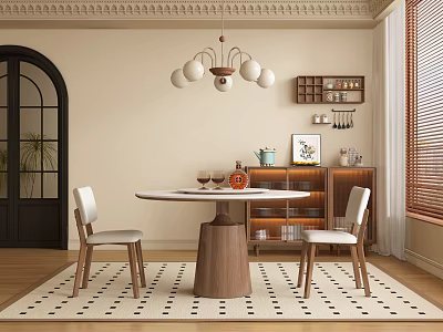 Middle Style Restaurant Round Dining Table and Chair 3d model