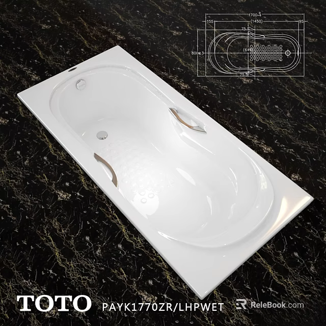White Rectangular Built in Bathtub with Marble Countertop and Design Outline 3d model 