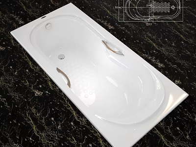 White Rectangular Built in Bathtub with Marble Countertop and Design Outline 3d model