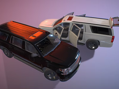 Black SUV and White Van Two Cars with Open Doors and Interior View 3d model