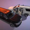 Black SUV and White Van Two Cars with Open Doors and Interior View