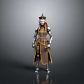 Detailed Mechanical Character In Brown Robes With Metallic Parts And Hat