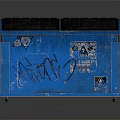 Blue Metal Crate With Black Lid Graffiti Art And Worn Surface Design