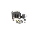 Stylish Black Toaster Kettle With Coffee Cup Bread Slices On Modern Kitchen Countertop